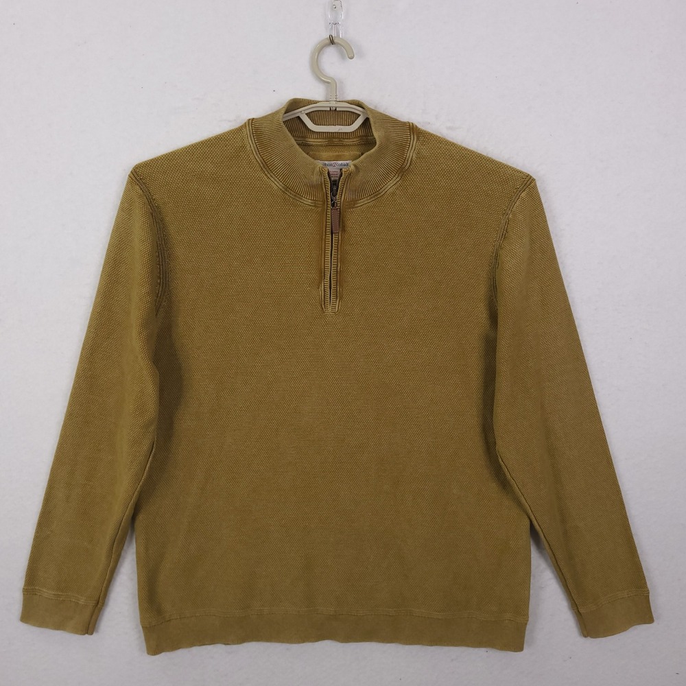 Carbon 2 Cobalt Pullover Men XL Yellow 1/4 Zip Waffle Knit Cotton Sweater Rustic